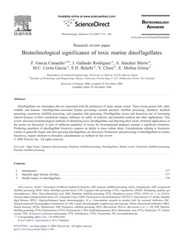 Biotechnological Significance of Toxic Marine Dinoflagellates ⁎ F