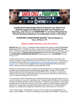 Undefeated Featherweight World Champion Leo Santa Cruz Defends