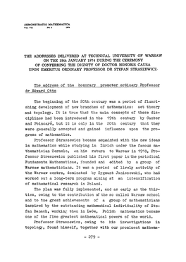 The Address of the Honorary Promoter Ordinary Professor Dr Edward Otto the Beginning of the 20Th Century Was a Period of Fluori