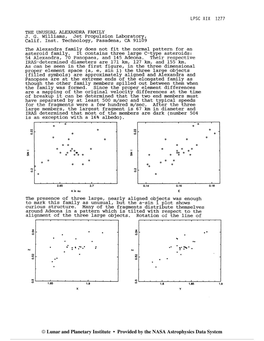 THE UNUSUAL ALEXANDRA FAMILY J. G. Williams, Jet Propulsion Laboratory, Calif