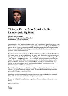 Tickets - Karten Max Mutzke & Die Lumberjack Big Band