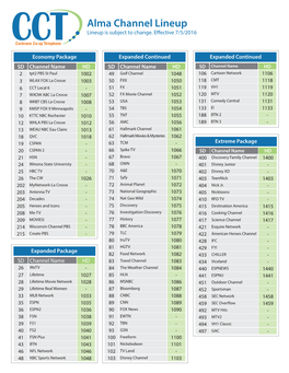Alma Channel Lineup Lineup Is Subject to Change