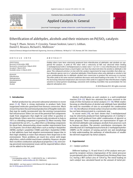 Etherification of Aldehydes, Alcohols and Their Mixtures on Pd/Sio2 Catalysts