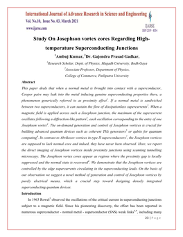 Temperature Superconducting Junctions 1Ambuj Kumar, 2Dr