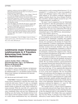 Leishmania Major Cutaneous Leishmaniasis in 3 Travelers