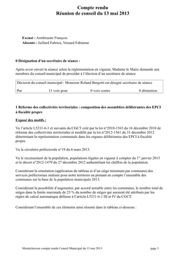 Compte Rendu Réunion De Conseil Du 13 Mai 2013