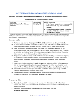 Idfc First Bank Rupay Platinum Card Insurance Schme