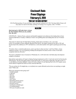 Cincinnati Reds Press Clippings February 6, 2019 THIS DAY in REDS HISTORY 1934-The Reds Purchase 43-Year-Old Dazzy Vance from the Cardinals for $7,500