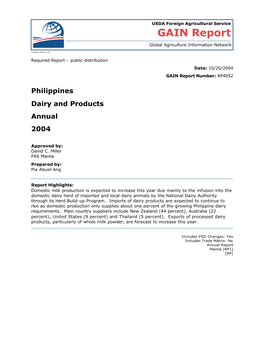 Philippines Dairy and Products Annual 2004