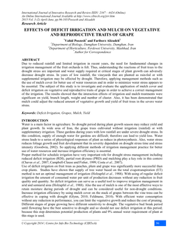 Effects of Deficit Irrigation and Mulch on Vegetative And