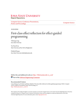 First-Class Effect Reflection for Effect-Guided Programming Yuheng Long Iowa State University