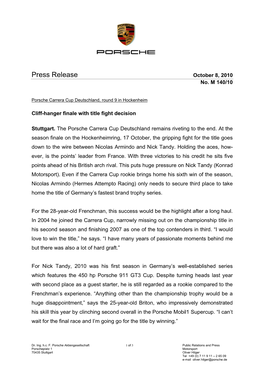 Press Release October 8, 2010 No