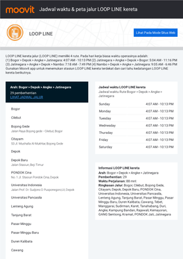 Jadwal Waktu & Peta Jrute Alur LOOP LINE Kereta