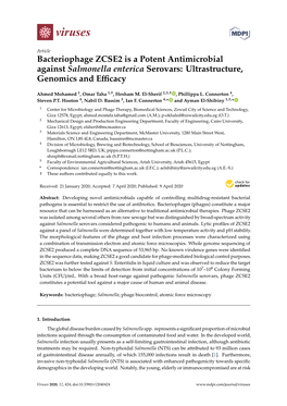 Bacteriophage ZCSE2 Is a Potent Antimicrobial Against Salmonella Enterica Serovars: Ultrastructure, Genomics and Eﬃcacy