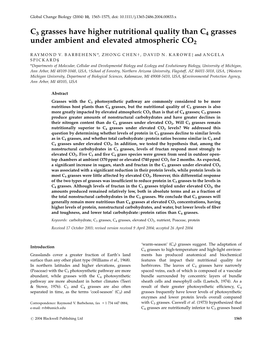 C3 Grasses Have Higher Nutritional Quality Than C4 Grasses Under Ambient and Elevated Atmospheric CO2