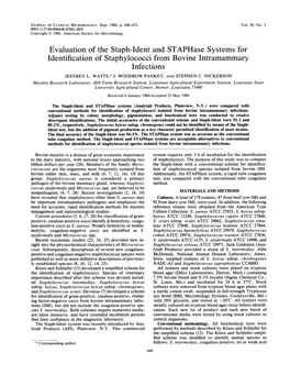 Evaluation of the Staph-Ident and Staphase Systems for Identification of Staphylococci from Bovine Intramammary Infections JEFFREY L