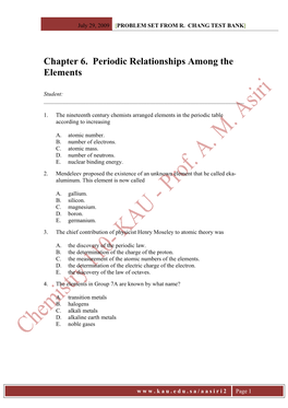 Chapter 6. Periodic Relationships Among the Elements