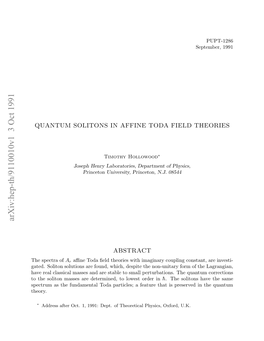 Quantum Solitons in Affine Toda Field Theories