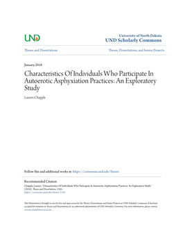 Characteristics of Individuals Who Participate in Autoerotic Asphyxiation Practices: an Exploratory Study Lauren Chapple