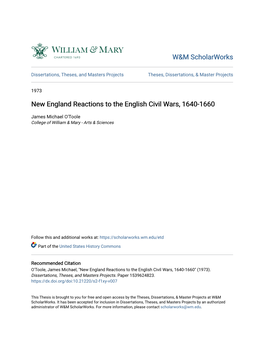 New England Reactions to the English Civil Wars, 1640-1660