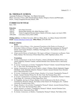 Dr. THOMAS P. SCHECK CURRICULUM VITAE