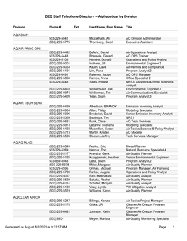 DEQ Staff Telephone Directory -- Alphabetical by Division