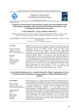 Yüzüncü Yıl Üniversitesi Fen Bilimleri Enstitüsü Dergisi Cilt 26, Sayı 2 (Ağustos), 69-79 ,2021