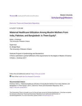 Maternal Healthcare Utilization Among Muslim Mothers from India, Pakistan, and Bangladesh: Is There Equity?