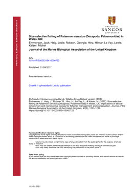 Size-Selective Fishing of Palaemon Serratus (Decapoda, Palaemonidae) In