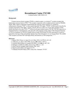 Recombinant Canine TNF RII Catalog Number: GRC104221-20