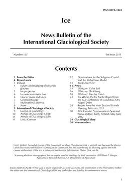 Ice News Bulletin of the International Glaciological Society