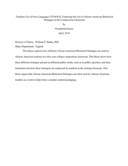 Exploring the Use of African American Rhetorical Strategies in the Composition Classroom