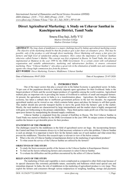 A Study on Uzhavar Santhai in Kanchipuram District, Tamil Nadu