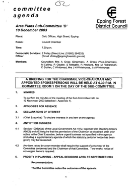 Committee Agenda Epping Forest Area Plans Sub-Committee 'B' District Council 10 December 2003