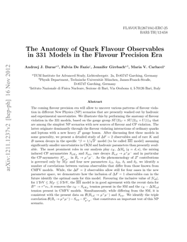 The Anatomy of Quark Flavour Observables in 331 Models in the Flavour Precision Era Arxiv:1211.1237V2 [Hep-Ph] 16 Nov 2012