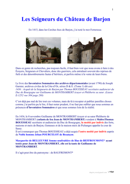 Les Seigneurs Du Château De Barjon