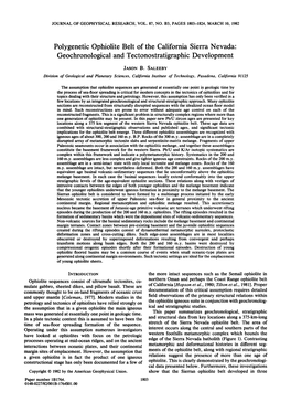 Polygenetic Ophiolite Belt of the California Sierra Nevada' Geochronologicaland Tectonostratigraphicdevelopment