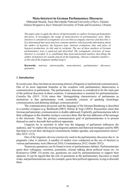 Meta-Intertext in German Parliamentary Discourse