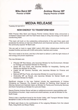MEDIA RELEASE Tuesday 22 April2014
