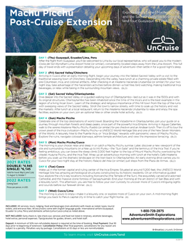 Machu Picchu Post-Cruise Extension