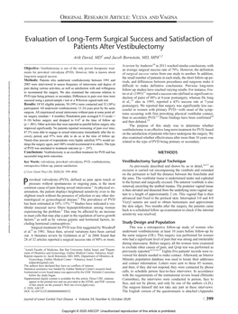 Evaluation of Long-Term Surgical Success and Satisfaction Of