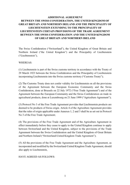CH-UK-FL Additional Agreement Extending Certain Provisions to Liechtenstein