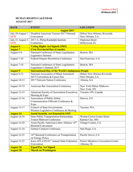 Human Rights Calendar August 2017 Date Event