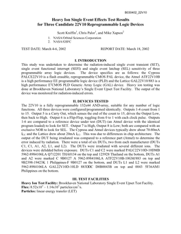 Heavy Ion Single Event Effects Test Results for Three Candidate 22V10 Reprogrammable Logic Devices