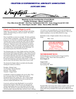 CHAPTER 55 EXPERIMENTAL AIRCRAFT ASSOCIATION JANUARY 2004 Climb and Maintain Flight Level 55 MEMBERSHIP DUES