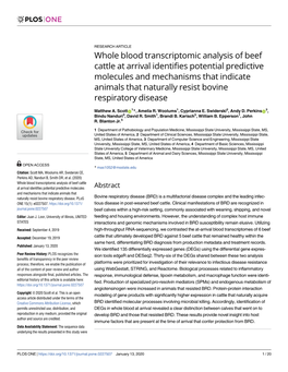 Whole Blood Transcriptomic Analysis of Beef Cattle at Arrival Identifies