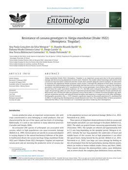 Resistance of Cassava Genotypes to Vatiga Manihotae (Drake 1922) (Hemiptera: Tingidae)