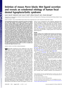 Deletion of Mouse Porcn Blocks Wnt Ligand Secretion and Reveals an Ectodermal Etiology of Human Focal Dermal Hypoplasia/Goltz Syndrome