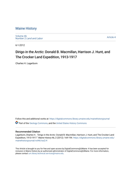 Donald B. Macmillan, Harrison J. Hunt, and the Crocker Land Expedition, 1913-1917