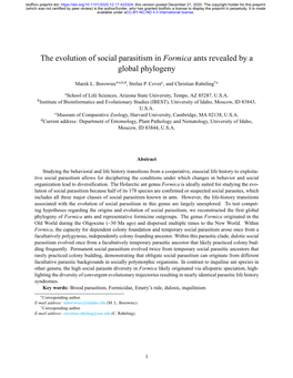 The Evolution of Social Parasitism in Formica Ants Revealed by a Global Phylogeny